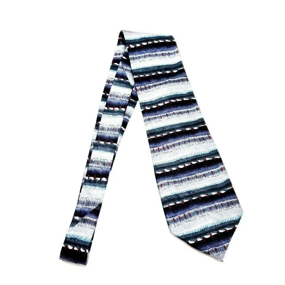 J Ferrar‎ Silk Tie Abstract Silver Wide Print